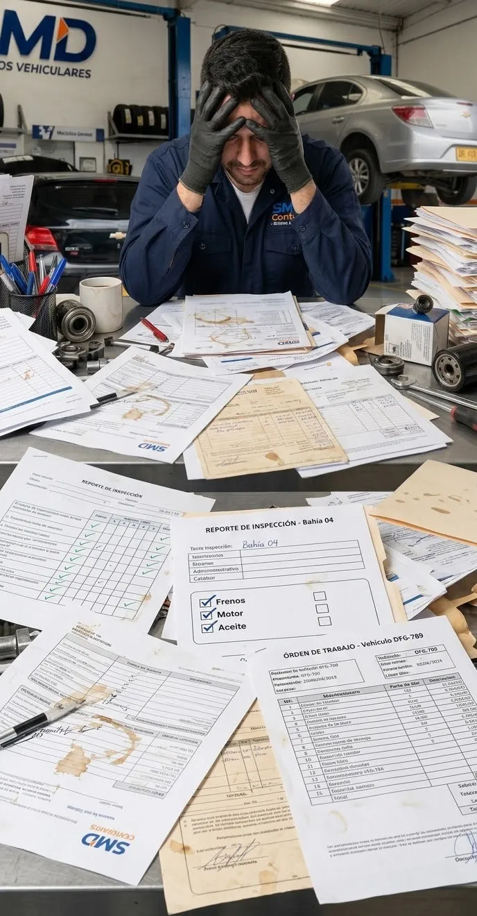 El caos de antes: reportes y órdenes de trabajo en papel por todos lados